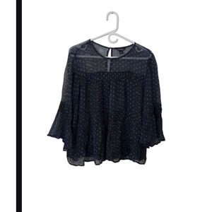 Lucky Brand Navy & Beige Patterned Blouse Size L